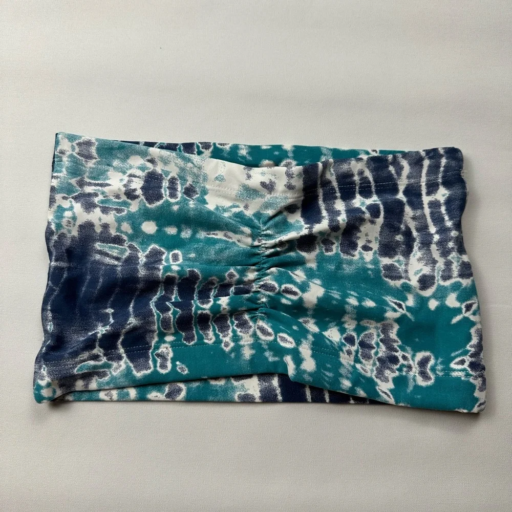 NWT Liquido tie dye “hippie dreams” bandeau. teal, navy, white. Size M